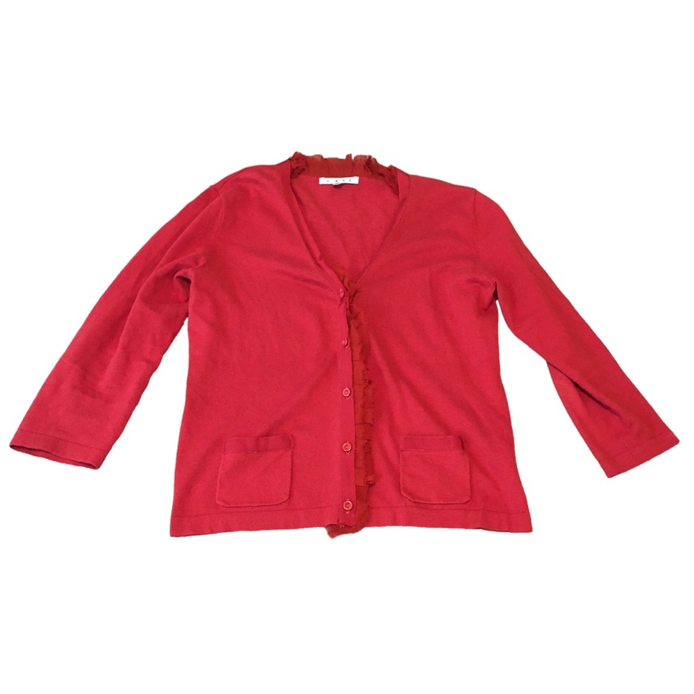 CAbi Tulle Lined 3/4 Sleeve Cardigan Red Sz M